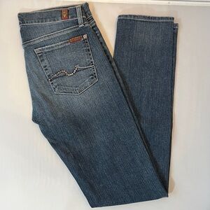 7 For All Mankind Classic Blue Straight Leg Jeans with embellished pocket det